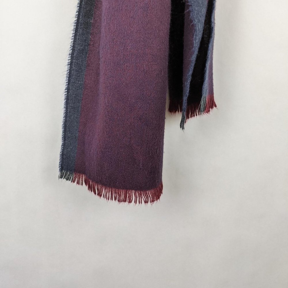 Jos A Bank Purple Grey Stripe Red Frayed Hem Scarf - Picture 5 of 6